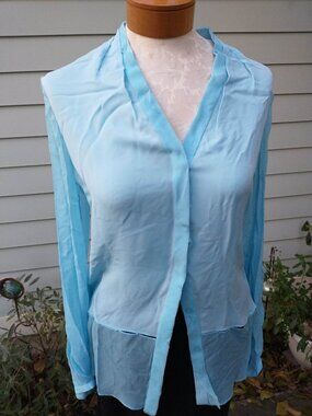 Blouse: light blue silk blouse, long sleeve. Size small - by Elie Tahari
